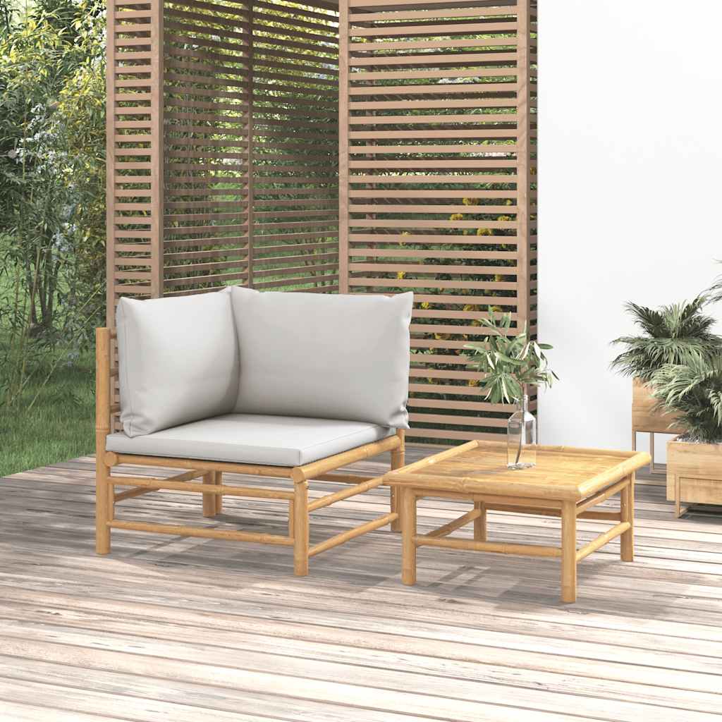 vidaXL Ensemble de jardin 2 pièces avec coussins gris clair en bambou