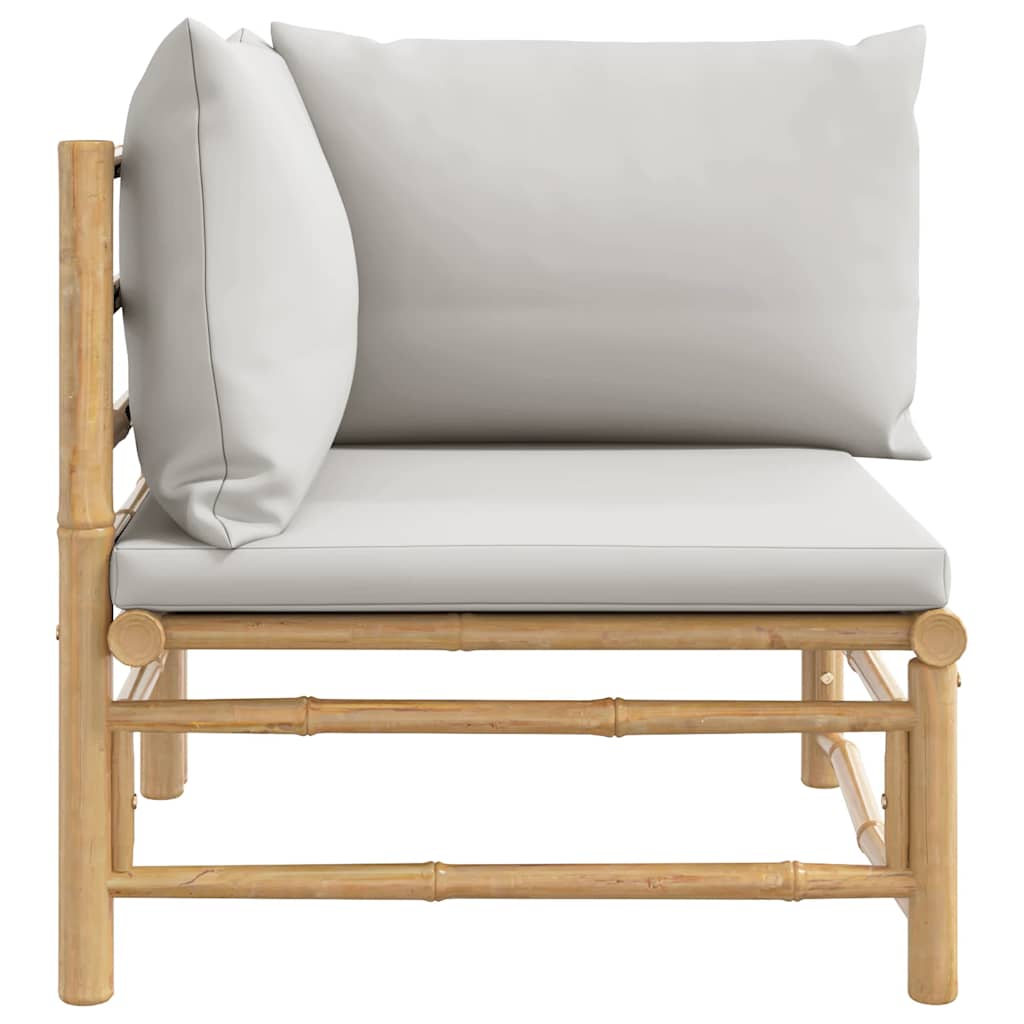 vidaXL Canapé d'angle de jardin avec coussins gris clair Bambou