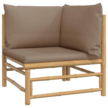 vidaXL Canapé d'angle de jardin en bambou avec coussins taupe
