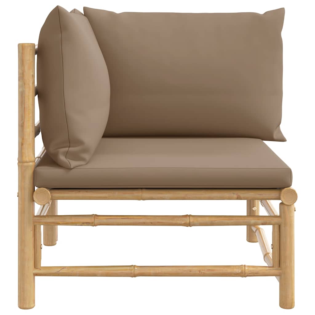 vidaXL Canapé d'angle de jardin en bambou avec coussins taupe