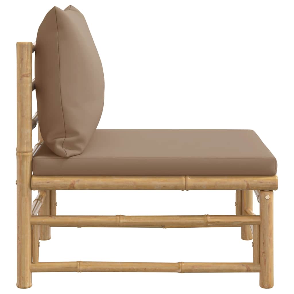 vidaXL Canapé central de jardin avec coussins taupe en bambou