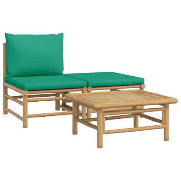 vidaXL Salon de jardin 3 pièces avec coussins verts Bambou