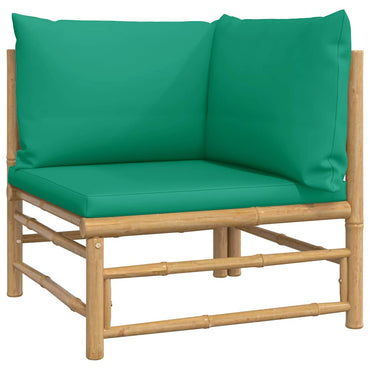 vidaXL Canapé d'angle de jardin avec coussins verts Bambou