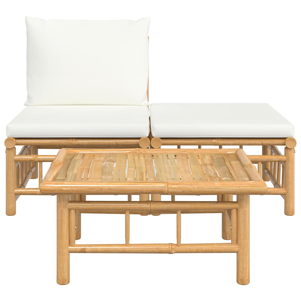 vidaXL 3-tlg. Garten-Lounge-Set mit Kissen Creme Bambus