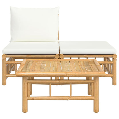 vidaXL 3-tlg. Garten-Lounge-Set mit Kissen Creme Bambus
