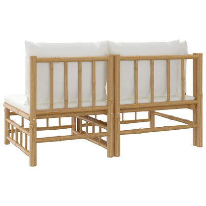 vidaXL 2-tlg. Garten-Lounge-Set mit Cremeweißen Kissen Bambus