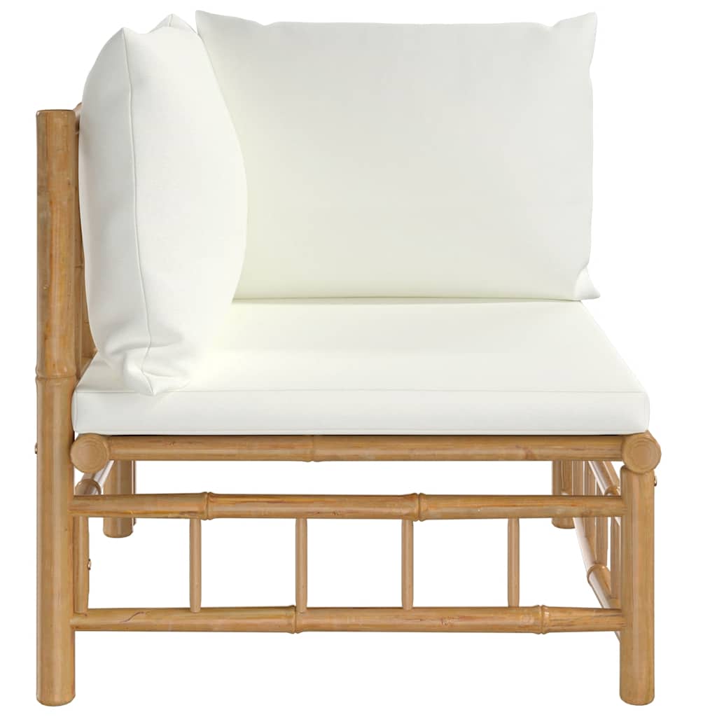 vidaXL Canapé d'angle de jardin avec coussins blanc crème Bambou