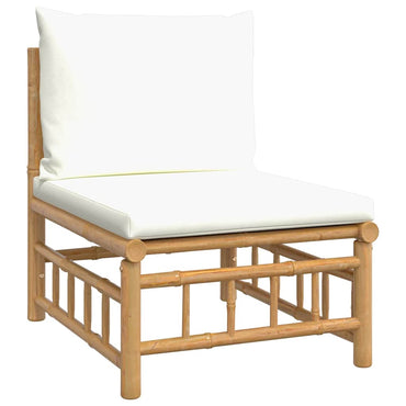 vidaXL Canapé central de jardin avec coussins crème Bambou
