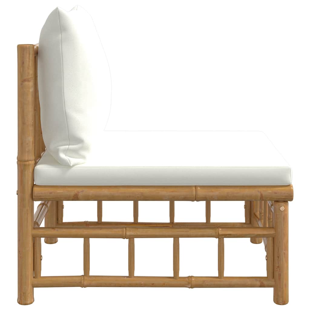 vidaXL Canapé central de jardin avec coussins crème Bambou