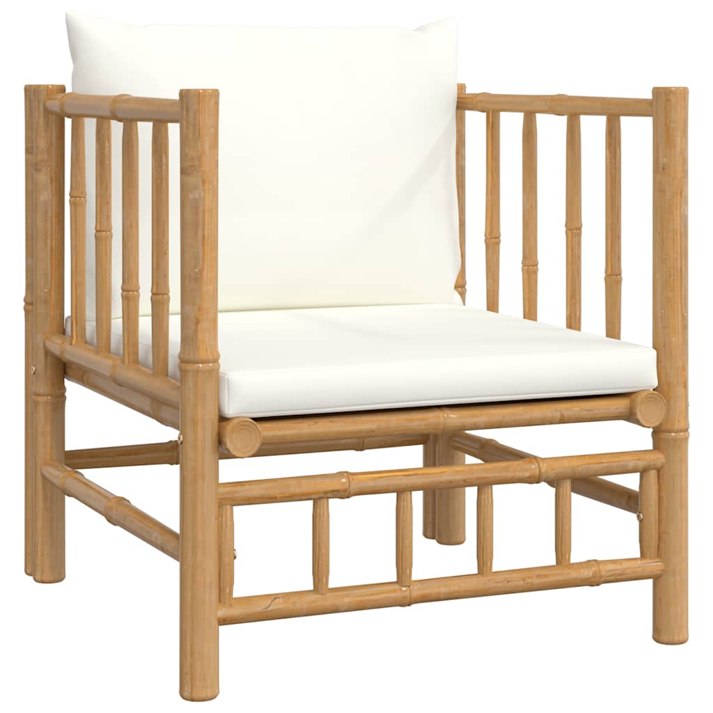 vidaXL Gartensessel mit Cremeweißen Kissen Bambus