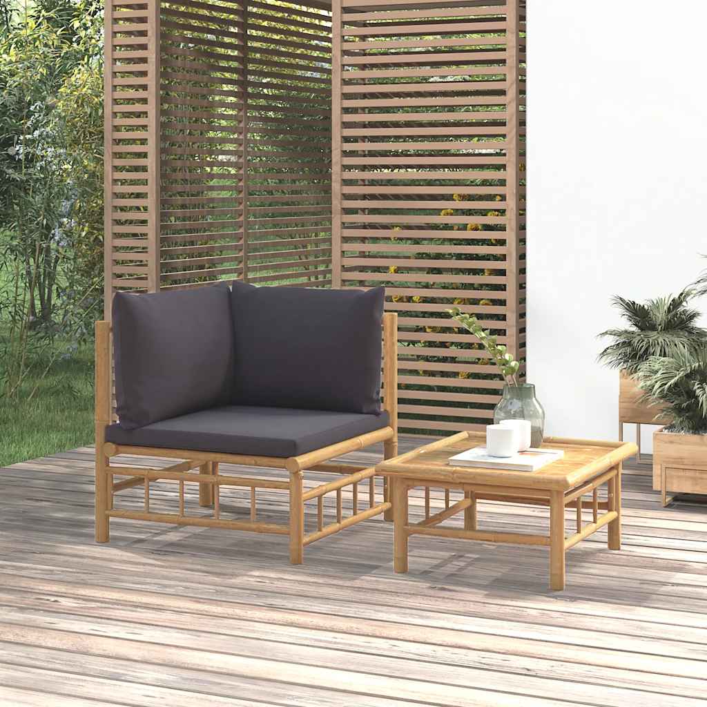 vidaXL Ensemble de jardin 2 pcs avec coussins gris foncé Bambou