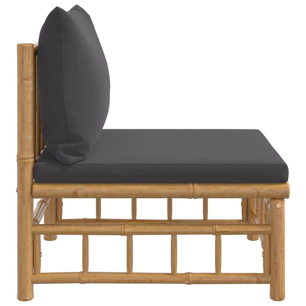 vidaXL Garten-Mittelsofa mit Dunkelgrauen Kissen Bambus