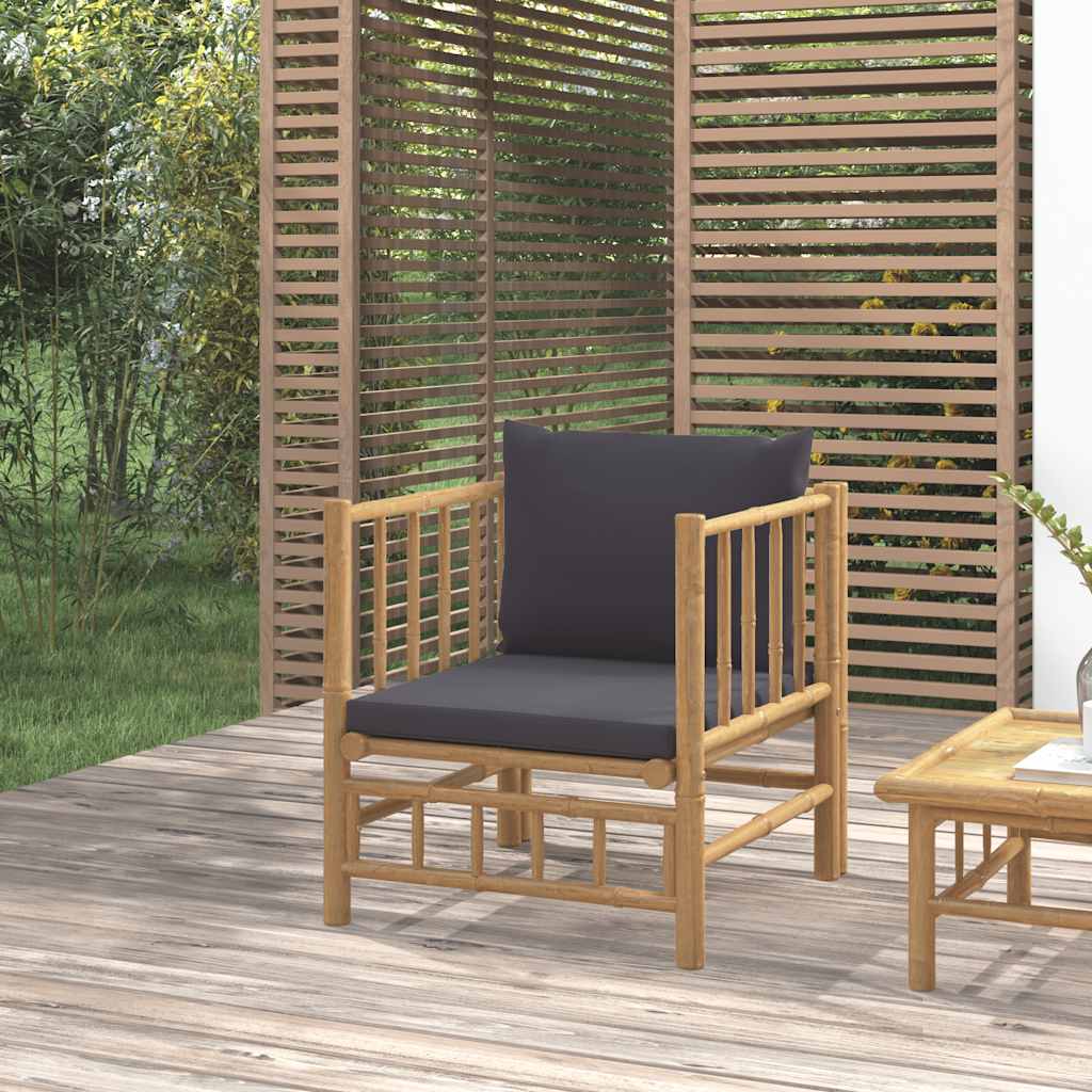 vidaXL Fauteuil de jardin avec coussins gris foncé Bambou