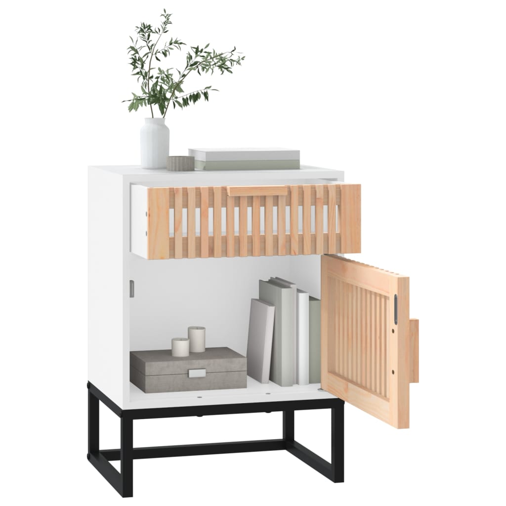 vidaXL Table de chevet blanche 40x30x55,5 cm Bois d'ingénierie et fer