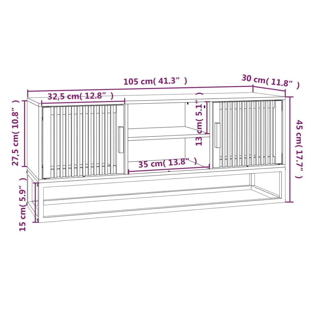 vidaXL Meuble TV Noir 105x30x45 cm Bois d'ingénierie et fer