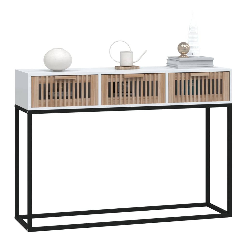vidaXL Console de table blanche 105x30x75 cm en bois d'ingénierie et fer