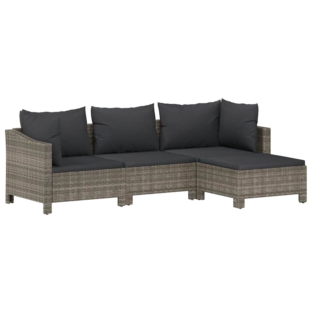 vidaXL Salon de jardin 4 pcs avec coussins Gris Résine tressée