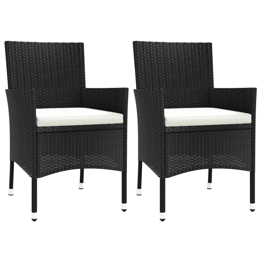 vidaXL Gartenstühle mit Kissen 2 Stk. Schwarz Poly Rattan