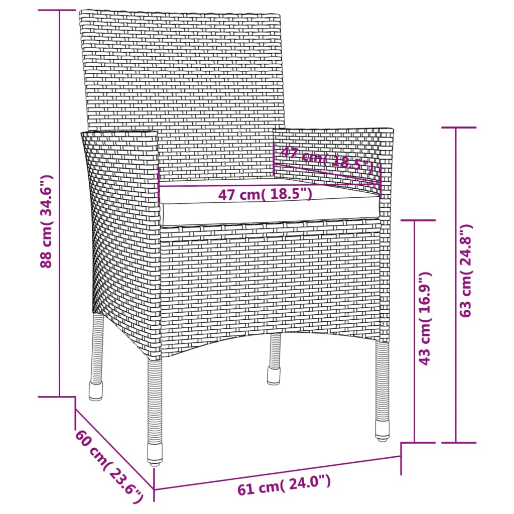 vidaXL Gartenstühle mit Kissen 2 Stk. Schwarz Poly Rattan
