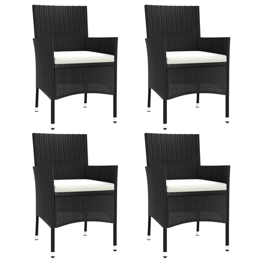 vidaXL Gartenstühle mit Kissen 4 Stk. Schwarz Poly Rattan