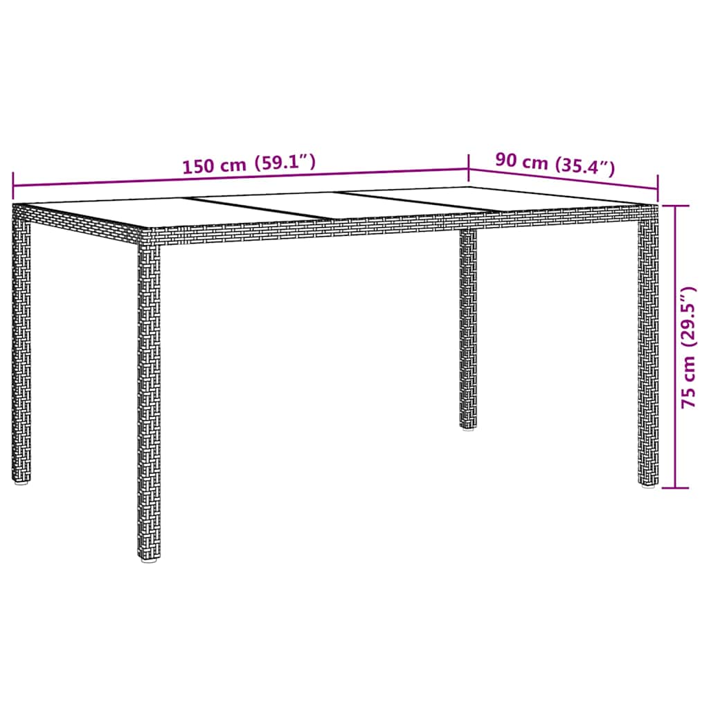 vidaXL Gartentisch Weiß 150 x 90 x 75 cm Poly-Rattan