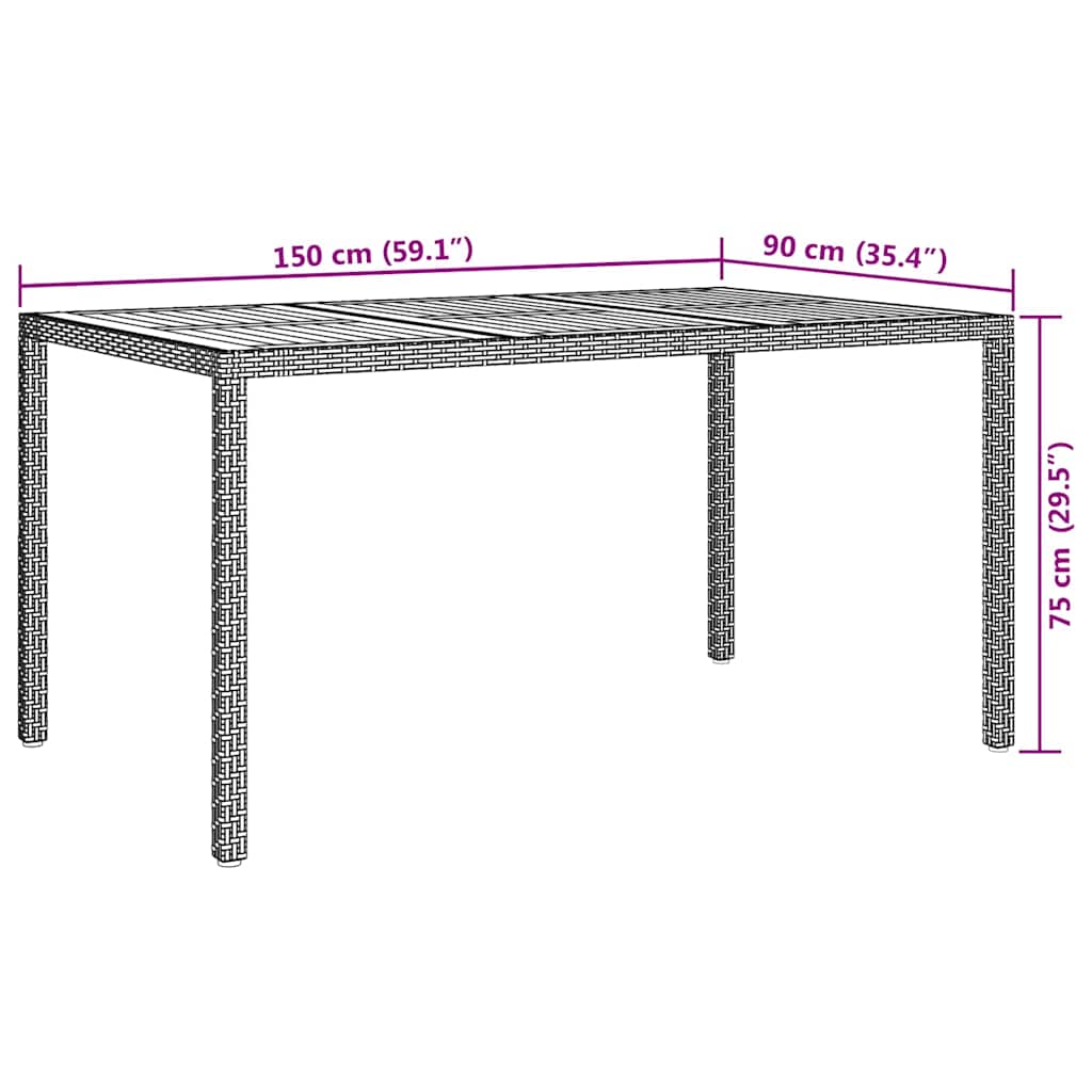 vidaXL Gartentisch Grau 150 x 90 x 75 cm Poly-Rattan