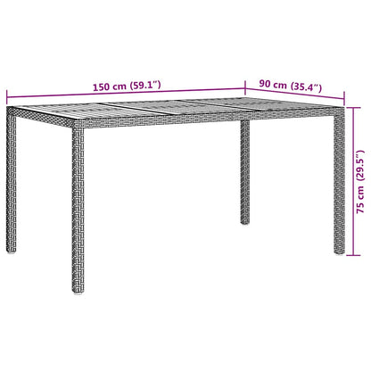 vidaXL Gartentisch Grau 150 x 90 x 75 cm Poly-Rattan
