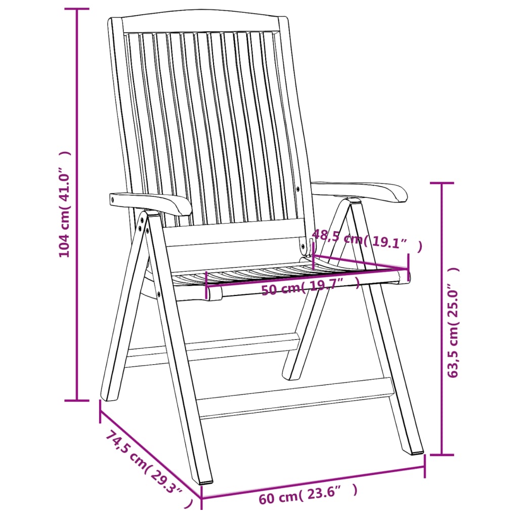 vidaXL Gartenstühle 8 Stk. Verstellbar Massivholz Teak