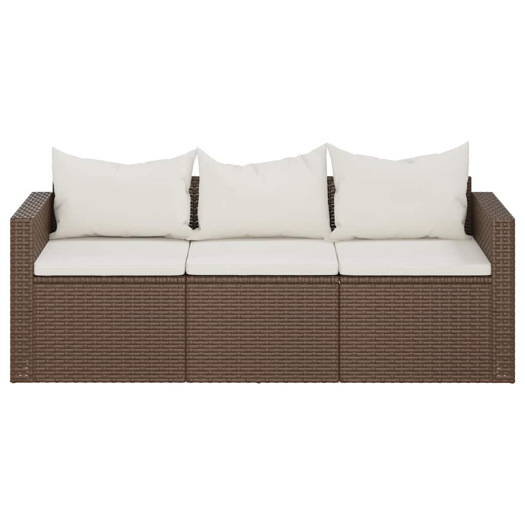 vidaXL Canapé de jardin 3 places avec coussins marron résine tressée