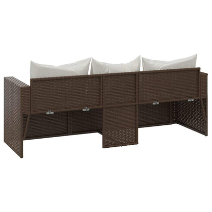 vidaXL Canapé de jardin 3 places avec coussins marron résine tressée