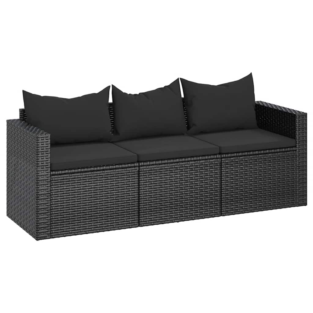 vidaXL Canapé de jardin 3 places avec coussins Noir Résine tressée