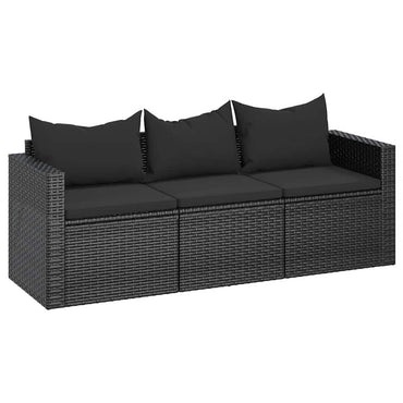 vidaXL Canapé de jardin 3 places avec coussins Noir Résine tressée