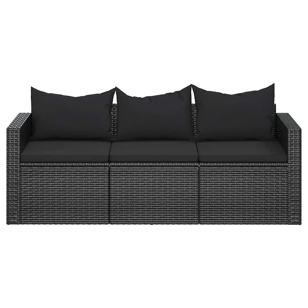 vidaXL Canapé de jardin 3 places avec coussins Noir Résine tressée