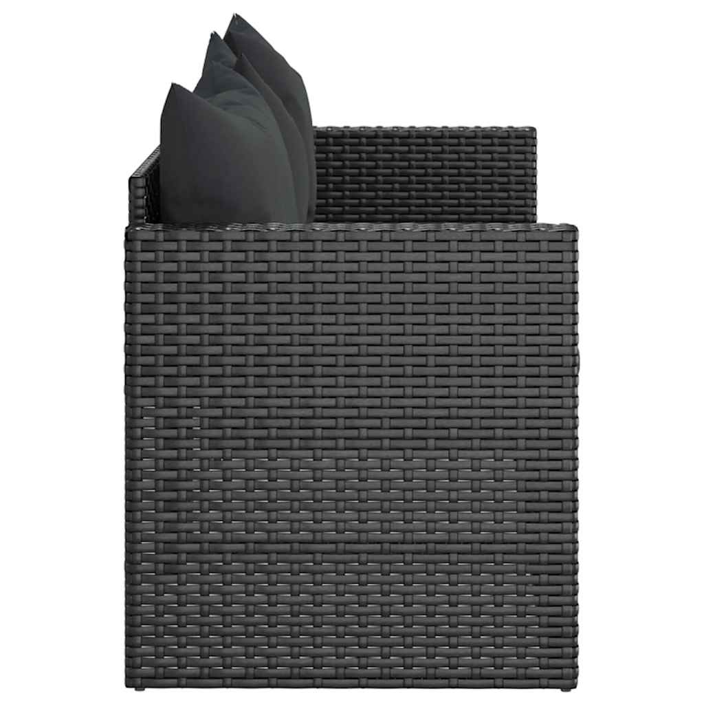 vidaXL Canapé de jardin 3 places avec coussins Noir Résine tressée