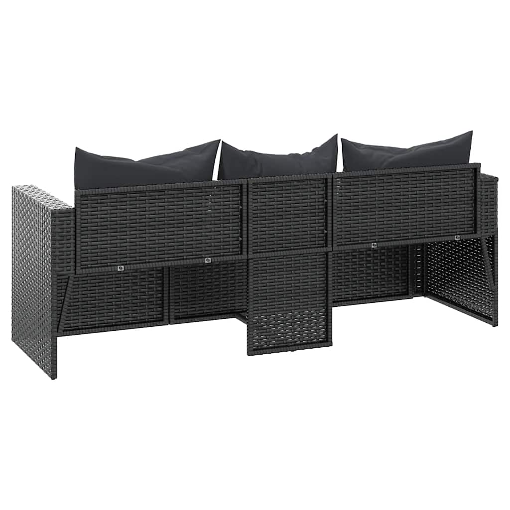 vidaXL Canapé de jardin 3 places avec coussins Noir Résine tressée