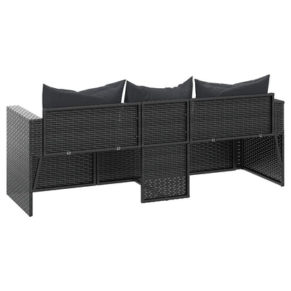 vidaXL Canapé de jardin 3 places avec coussins Noir Résine tressée