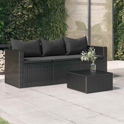 vidaXL Canapé de jardin 3 places avec coussins Noir Résine tressée