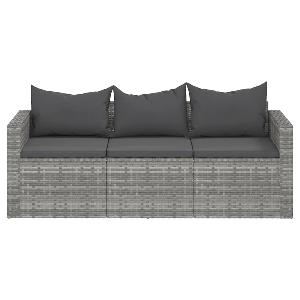 vidaXL Gartensofa 3-Sitzer mit Kissen Grau Poly Rattan