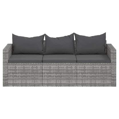 vidaXL Gartensofa 3-Sitzer mit Kissen Grau Poly Rattan
