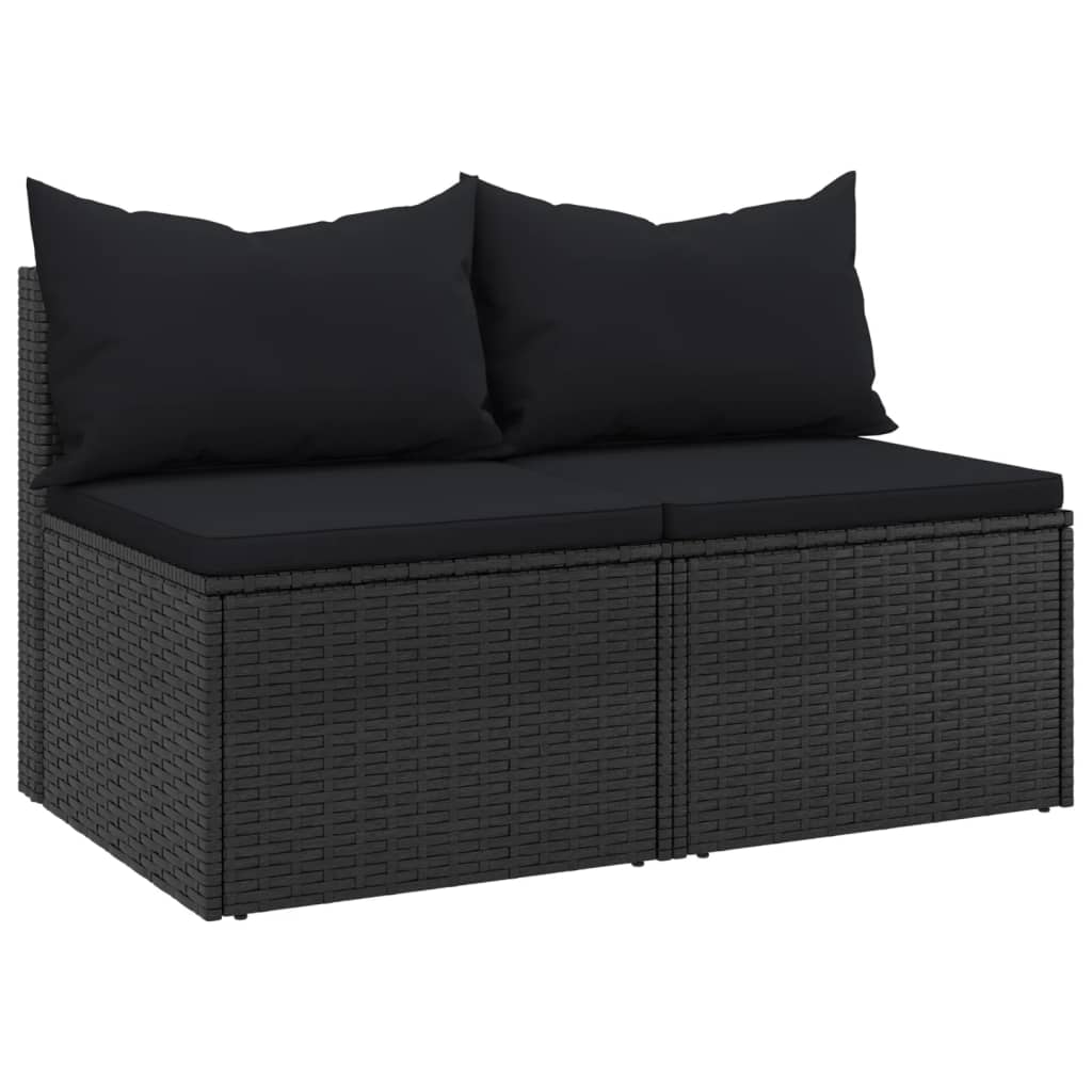 vidaXL Canapés centraux de jardin avec coussins 2 pcs Noir Résine tressée