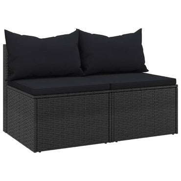vidaXL Canapés centraux de jardin avec coussins 2 pcs Noir Résine tressée