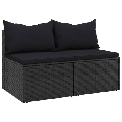 vidaXL Canapés centraux de jardin avec coussins 2 pcs Noir Résine tressée