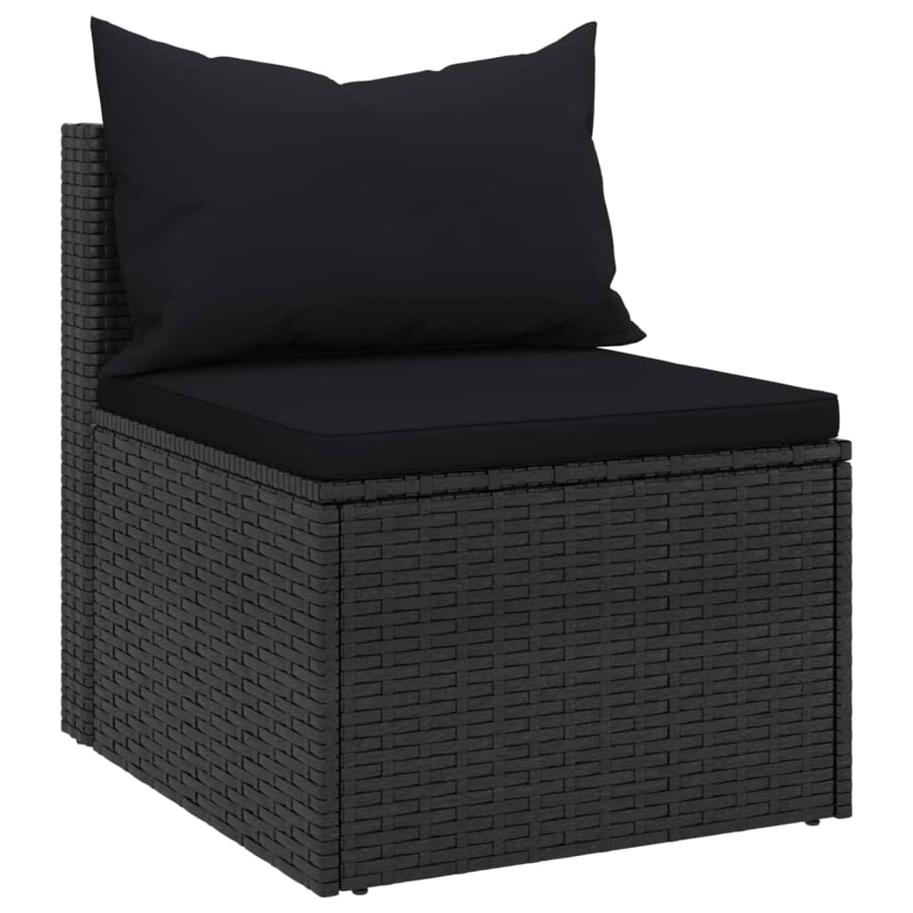 vidaXL Canapés centraux de jardin avec coussins 2 pcs Noir Résine tressée