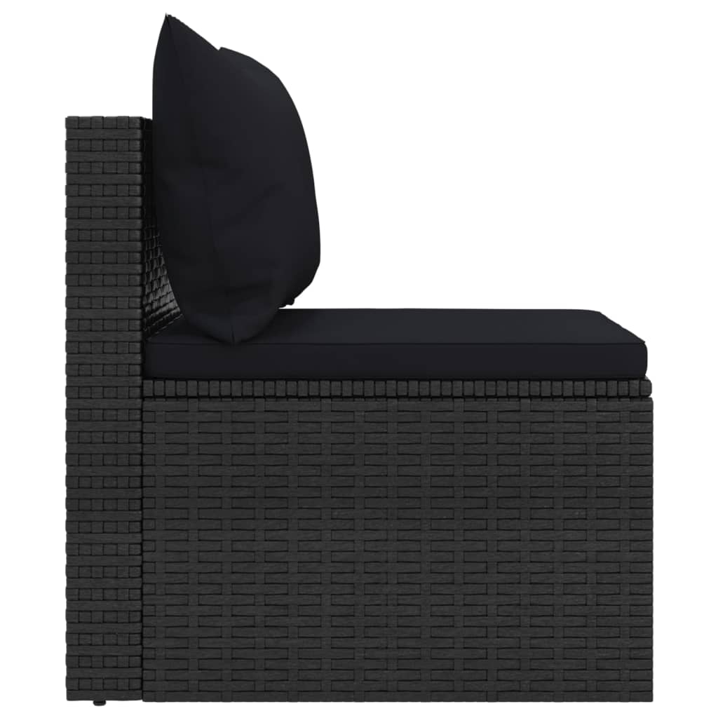 vidaXL Canapés centraux de jardin avec coussins 2 pcs Noir Résine tressée