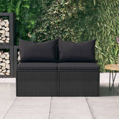 vidaXL Canapés centraux de jardin avec coussins 2 pcs Noir Résine tressée