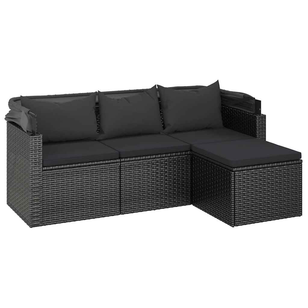 vidaXL Canapé de jardin 3 places avec toit et repose-pieds Noir résine tressée