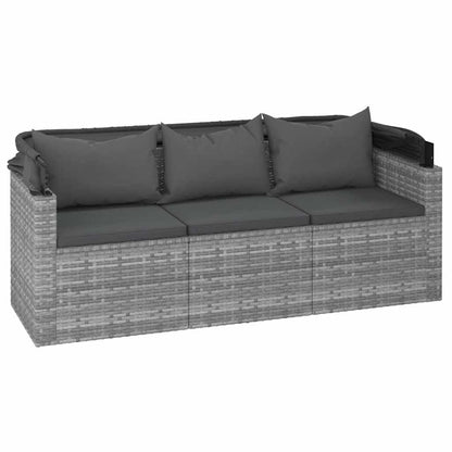 vidaXL Canapé de jardin 3 places avec auvent et pouf Gris Résine tressée