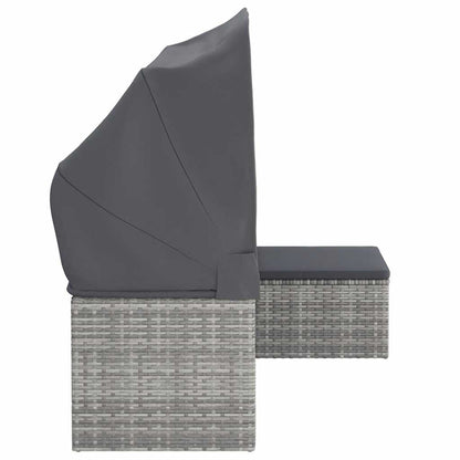 vidaXL Canapé de jardin 3 places avec auvent et pouf Gris Résine tressée