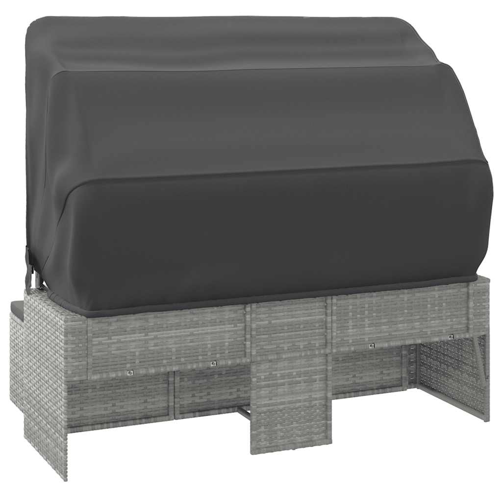 vidaXL Canapé de jardin 3 places avec auvent et pouf Gris Résine tressée