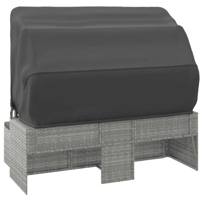 vidaXL Canapé de jardin 3 places avec auvent et pouf Gris Résine tressée